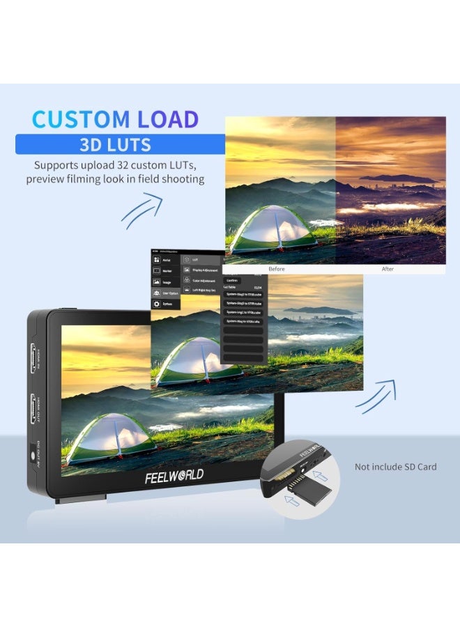 فيل وورلد شاشة ميدانية للكاميرات FEELWORLD F6 Plus مقاس 5.5 بوصة، تعمل باللمس، بدقة Full HD 1920×1080 IPS، تدعم 3D LUT، تمييز التركيز (Peaking)، مساعد الفيديو، إدخال 4K HDMI، خرج طاقة 8.4 V. - Image 5